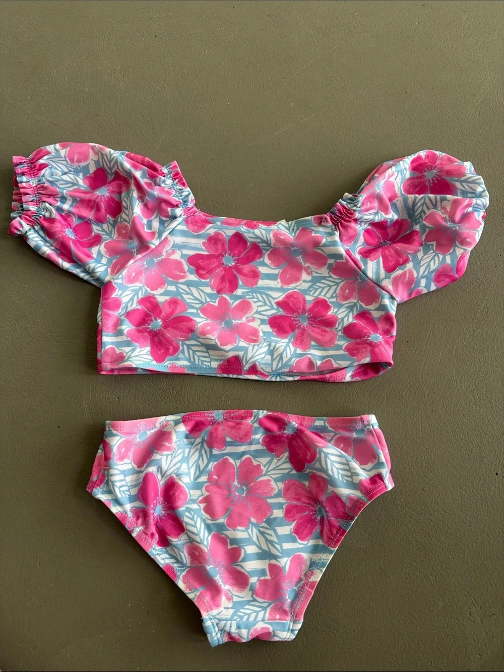 Floatimini Pink Floral Puff Sleeve Kids Bikini Size 5